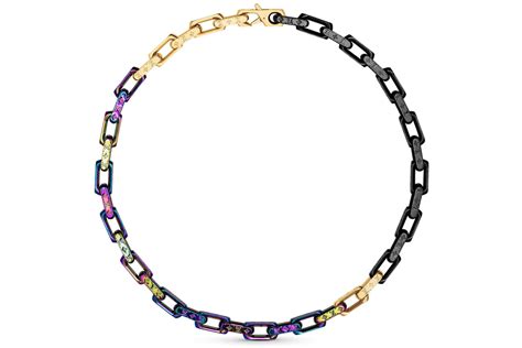 louis vuitton chain necklace engraved monogram colors black gold multicolor